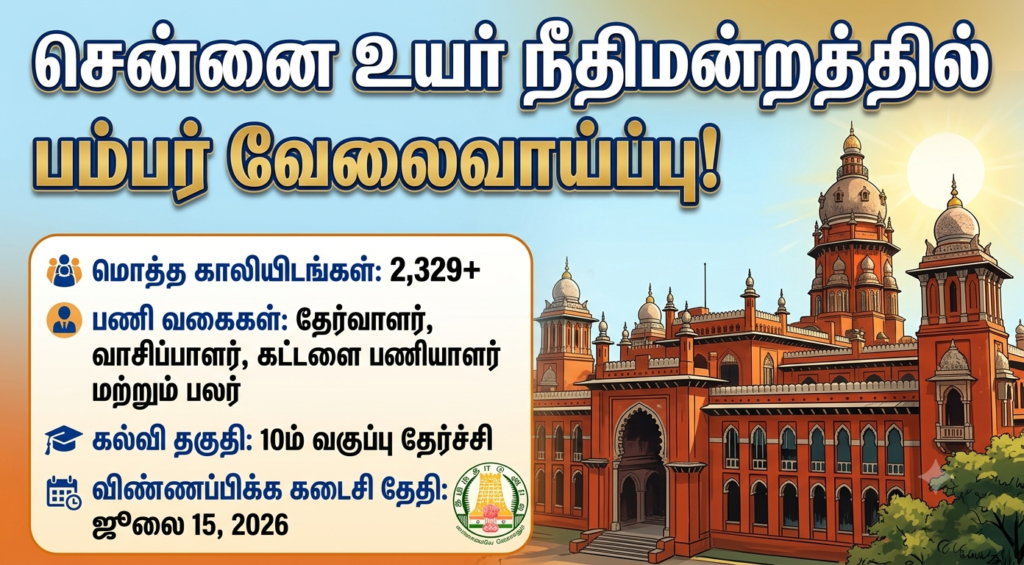10-வது படிச்சிருந்தா போதும்; மெட்ராஸ் ஐகோர்ட்டில் 2,329 காலிப்பணியிடங்கள்... உடனே அப்ளை பண்ணுங்க!