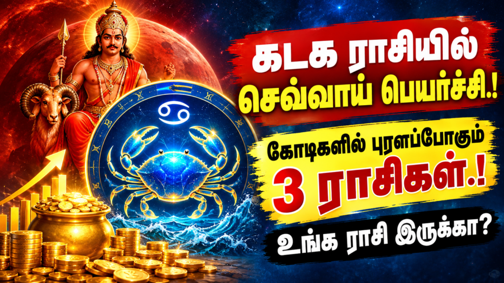 கடக ராசியில் செவ்வாய் பெயர்ச்சி.! கோடிகளில் புரளப்போகும் 3 ராசிகள்.! உங்க ராசி இருக்கா?