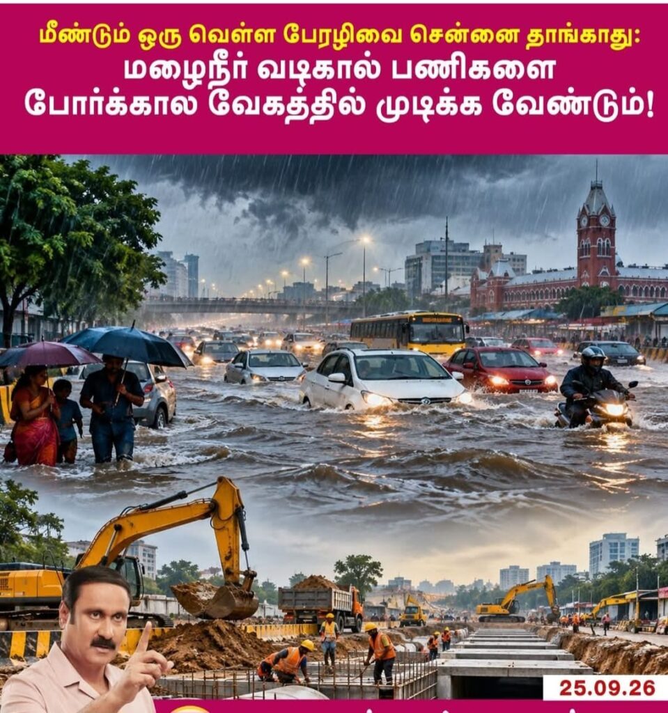 மீண்டும் ஒரு வெள்ள பேரழிவை சென்னை தாங்காது: மழைநீர் வடிகால் பணிகளை போர்க்கால வேகத்தில் முடிக்க வேண்டும் - அன்புமணி இராமதாஸ்