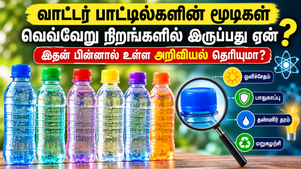 வாட்டர் பாட்டில்களின் மூடிகள் வெவ்வேறு நிறங்களில் இருப்பது ஏன்? இதன் பின்னால் உள்ள அறிவியல் தெரியுமா?