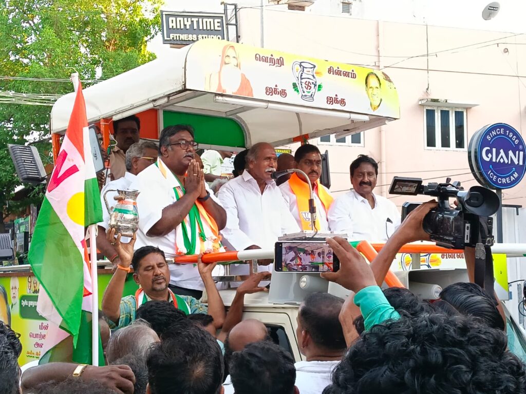 அசோக் ஆனந்த் வெற்றி பெற்றால் தட்டாஞ்சாவடி தொகுதியில் அனைத்து திட்டங்களும் நிறைவேற்றப்படும் – ரங்கசாமி பேச்சு
