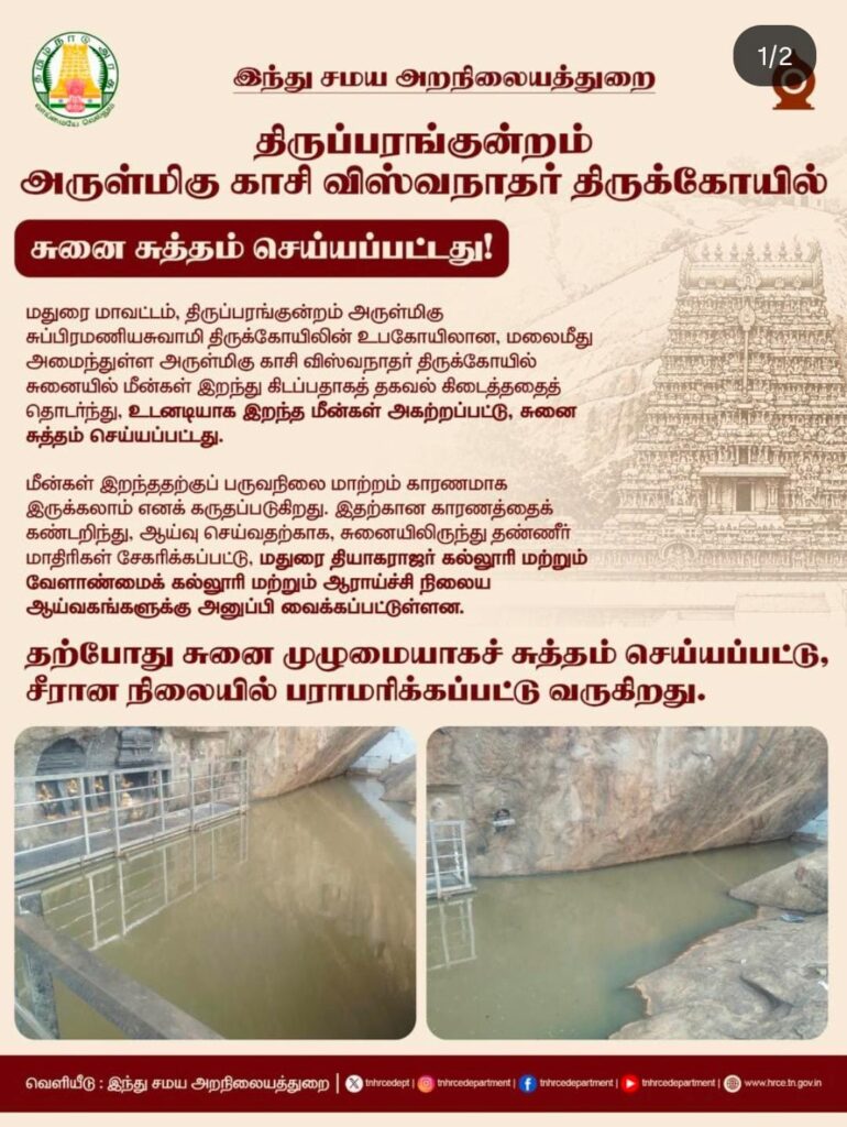 திருப்பரங்குன்றம் அருள்மிகு காசி விஸ்வநாதர் திருக்கோயிலில் சுனை சுத்தம்